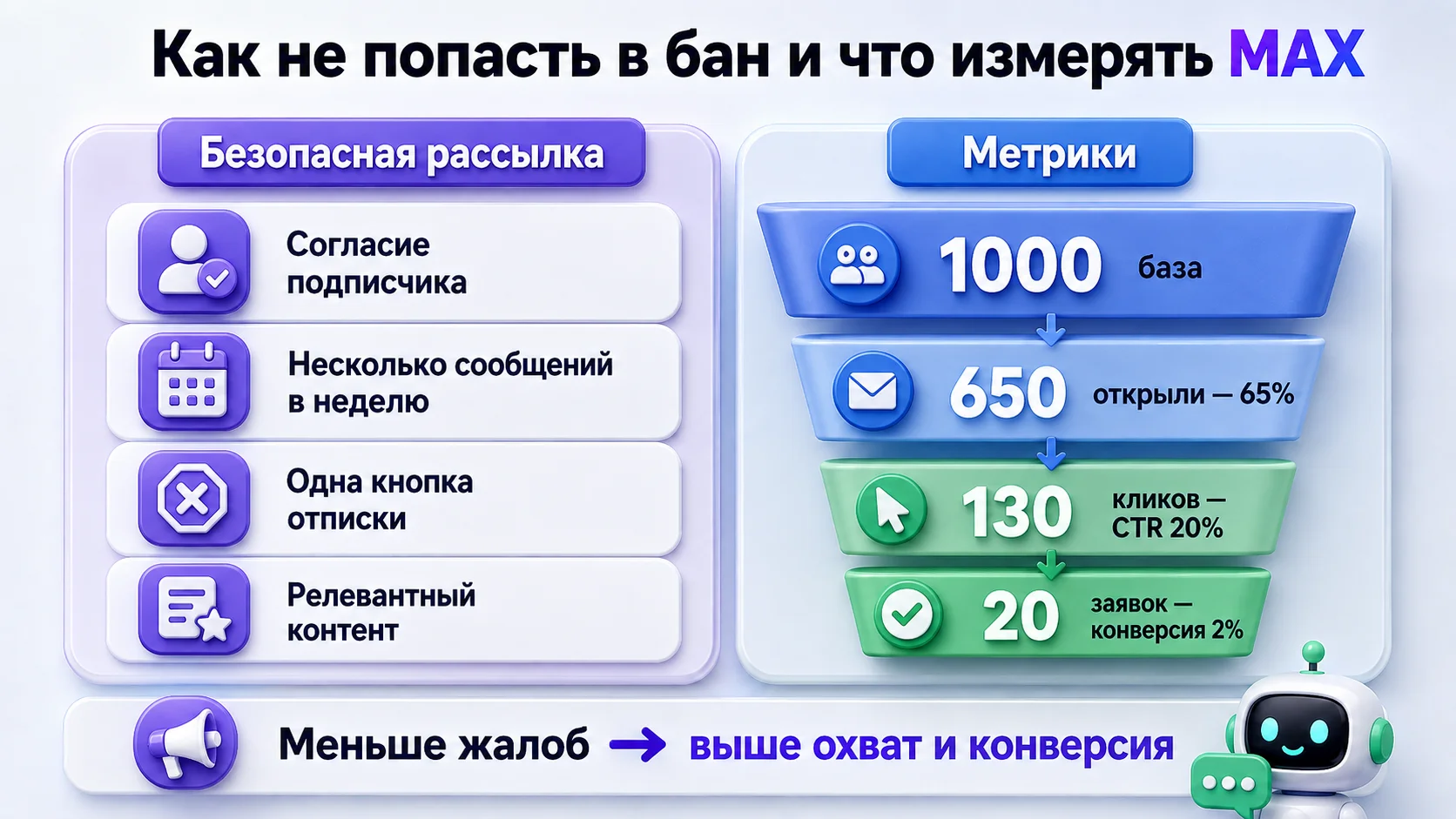 как не попасть в бан при рассылке в max и замерить ее эффективность